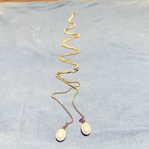 Lariat necklace pearl drops, 18k micro plated made in Italy
